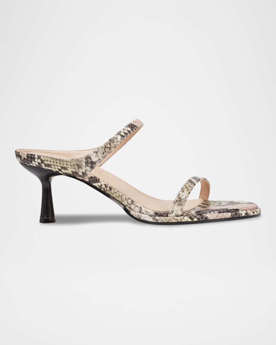 Snake-Embossed Leather Slide Sandals